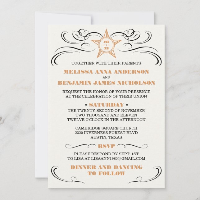 Light Cream Southern Style Wedding Invitation (Front)