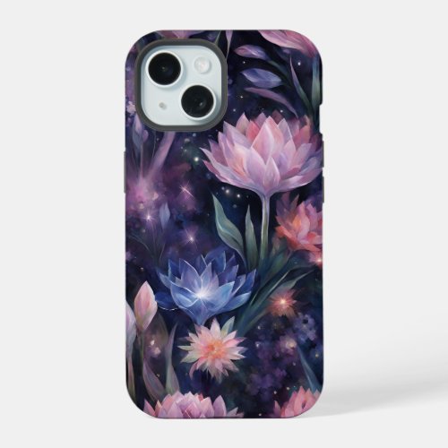 Light Crystal Flowers with Dark Floral  iPhone 15 Case