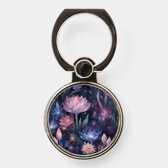 Light Crystal Flowers with Dark Floral PopSocket Phone Ring Stand (Front)