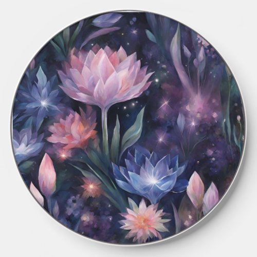 Light Crystal Flowers with Dark Floral  Wireless Charger