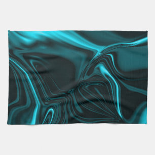 Light cyan and dark curves on dark background. kitchen towel