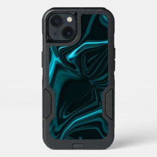 Light cyan and dark curves on dark background. iPhone 13 case