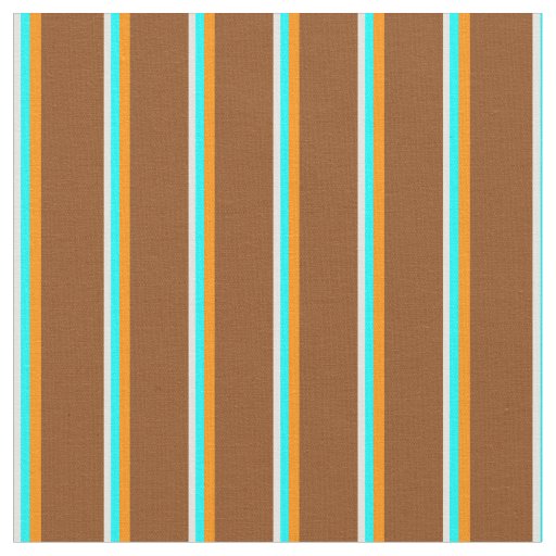Light Cyan, Aqua, Dark Orange, and Brown Pattern Fabric