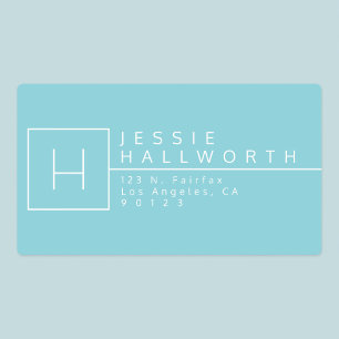 Light Cyan Blue & White Monogrammed Waterproof Labels