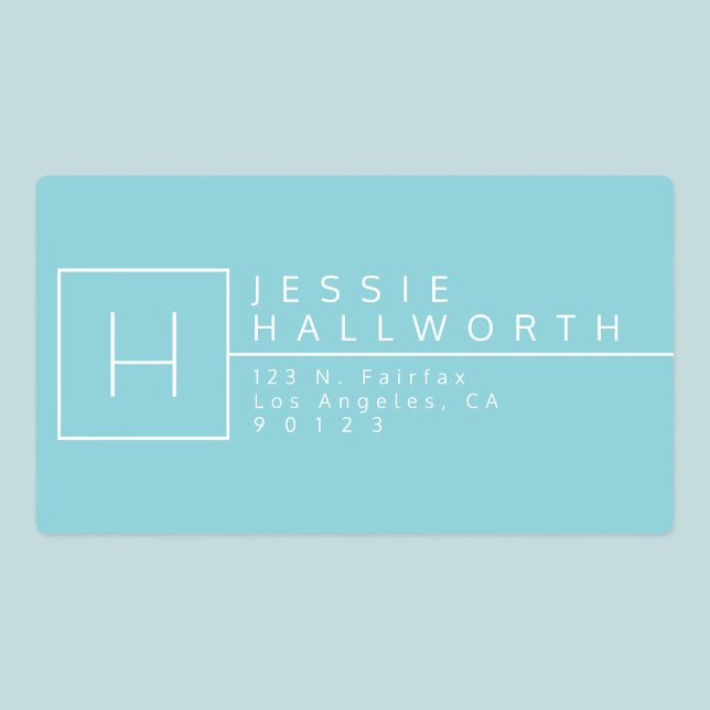 Light Cyan Blue & White Monogrammed Waterproof Labels (Creator Uploaded)