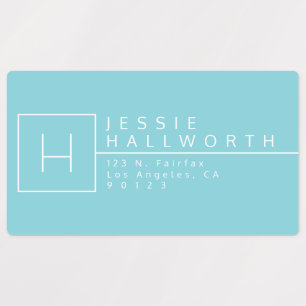 Light Cyan Blue & White Monogrammed Waterproof Labels