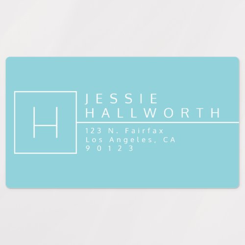 Light Cyan Blue  White Monogrammed Waterproof Labels