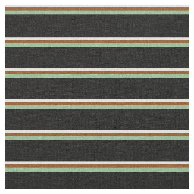 Light Cyan, Brown, Dark Sea Green & Black Lines Fabric (Close Up)
