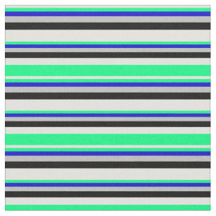 Light Cyan, Green, Blue, Grey & Black Colored Fabric