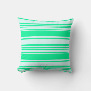 Light Cyan & Green Striped Pattern Throw Pillow