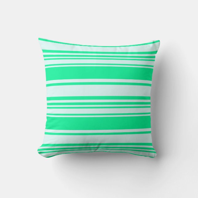 Light Cyan & Green Striped Pattern Throw Pillow (Front)