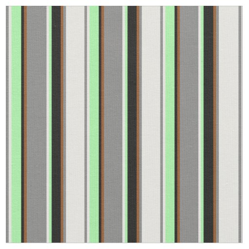 Light Cyan, Grey, Brown, Black & Green Pattern Fabric