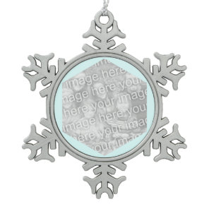 Light Cyan Hexagon Photo Border Snowflake Pewter Christmas Ornament