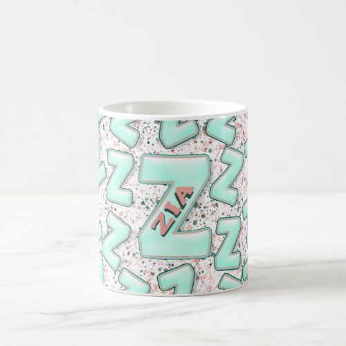 Light Cyan Mint Green Modern Chic Fun Monogram 3D  Coffee Mug