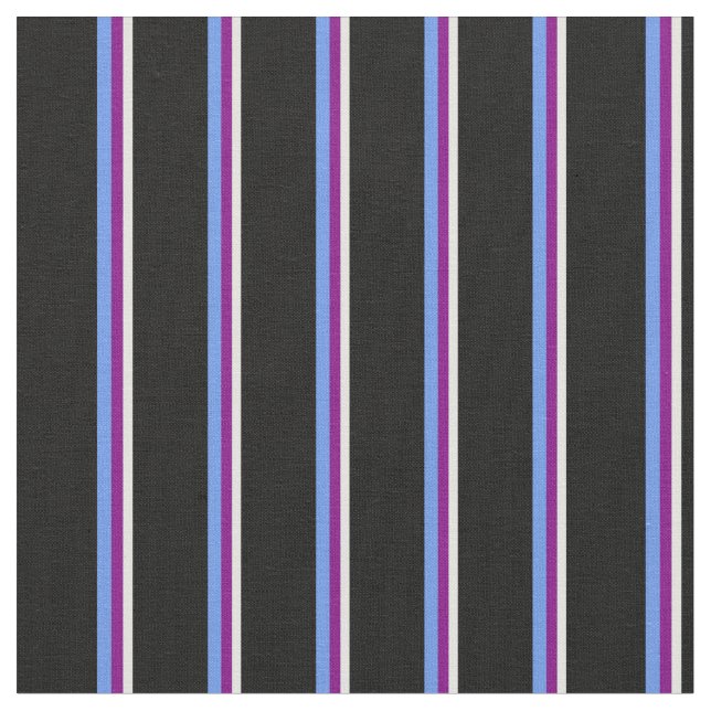Light Cyan, Purple, Cornflower Blue & Black Lines Fabric (Close Up)