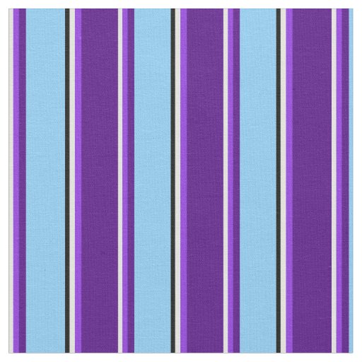 Light Cyan, Purple, Indigo, Light Sky Blue & Black Fabric