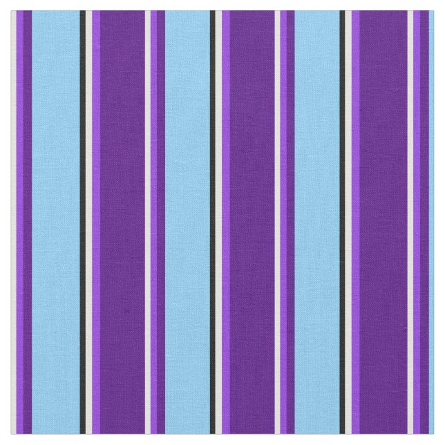 Light Cyan, Purple, Indigo, Light Sky Blue & Black Fabric (Close Up)