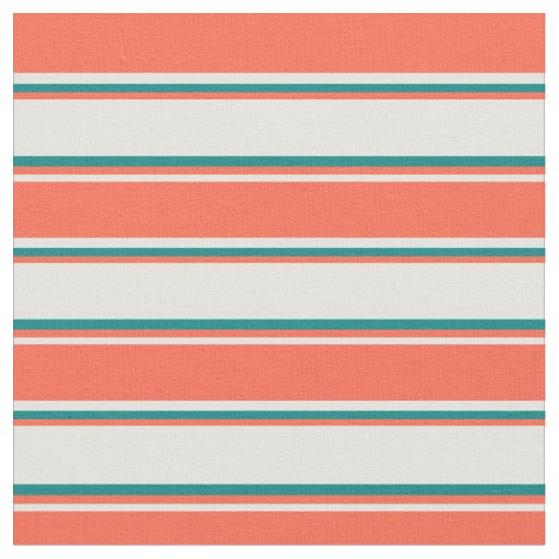 Light Cyan, Red & Teal Stripes Fabric