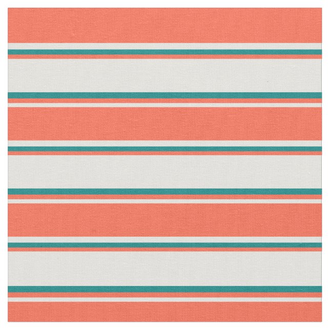 Light Cyan, Red & Teal Stripes Fabric (Close Up)