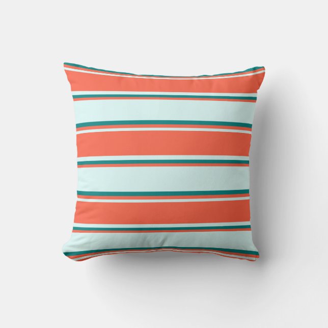 Light Cyan, Red & Teal Stripes Throw Pillow (Front)