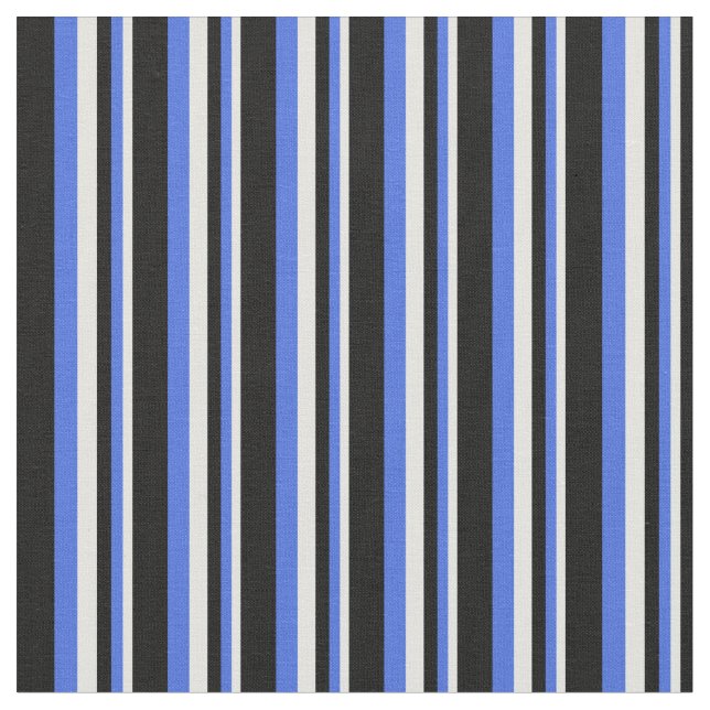Light Cyan, Royal Blue, and Black Lines Fabric (Close Up)