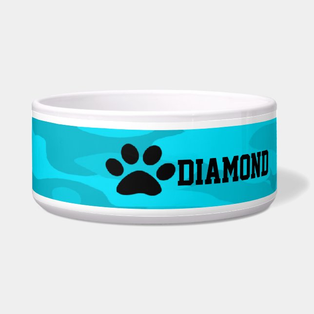 Light &Dark Blue Camouflage Personalized Dog Bowl (Front)