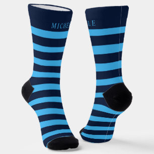 Light Dark Blue Striped Custom Name Socks