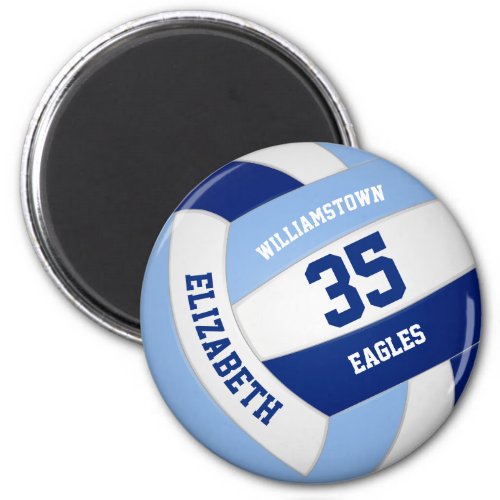 Light dark blue team colors kids volleyball magnet