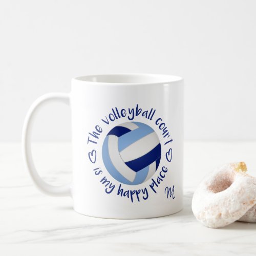 light dark blue volleyball court happy place coffee mug