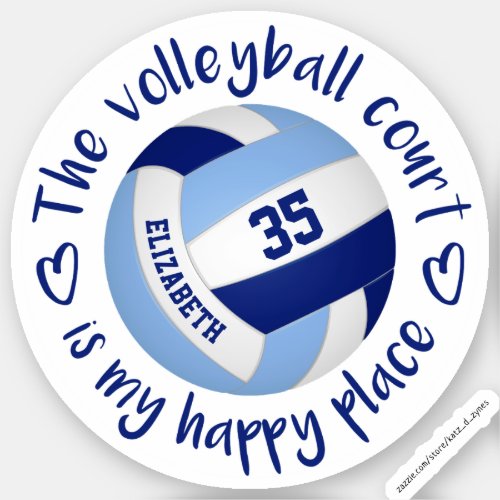 light dark blue volleyball court happy place sticker