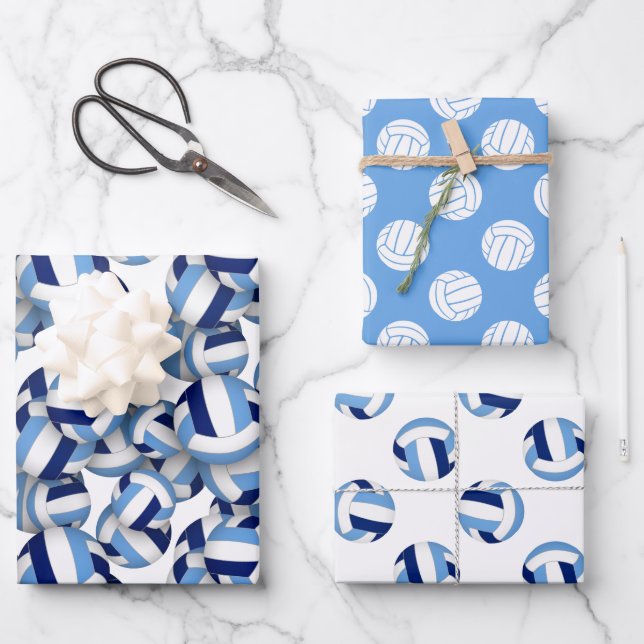 light dark blue volleyball patterns any occasion wrapping paper sheets (Front)
