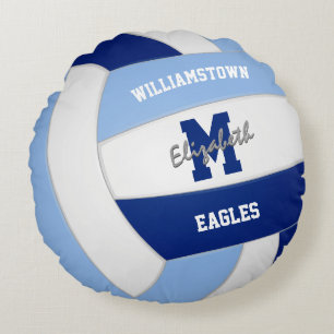 Light dark blue white team colors kids volleyball round pillow