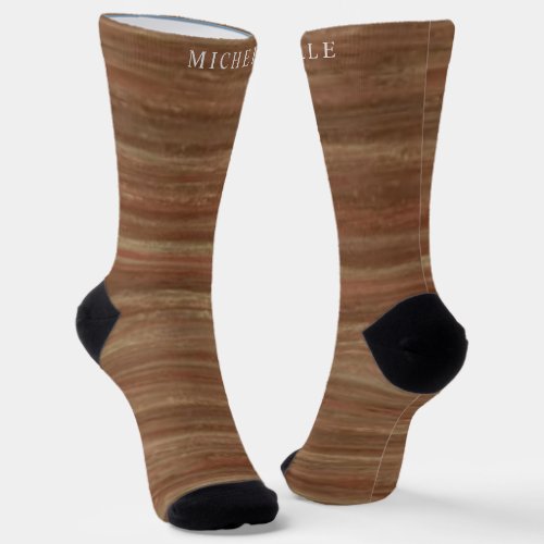 Light Dark Brown Marble Lines Striped Custom Name  Socks