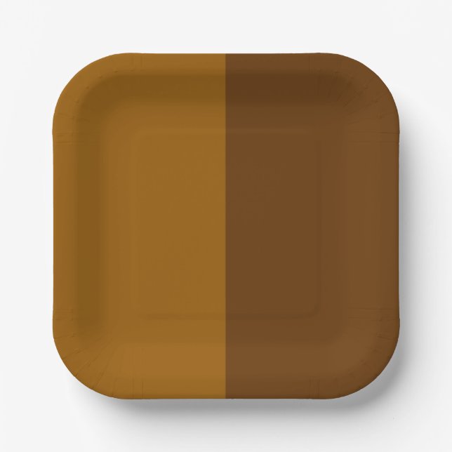 Light Dark Brown Part Half Sides Design Paper Plates (Front)