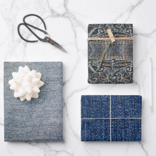 Light Dark Denim Gems Wrapping Paper Sheets