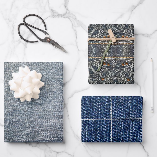 Light Dark Denim Gems Wrapping Paper Sheets (Front)