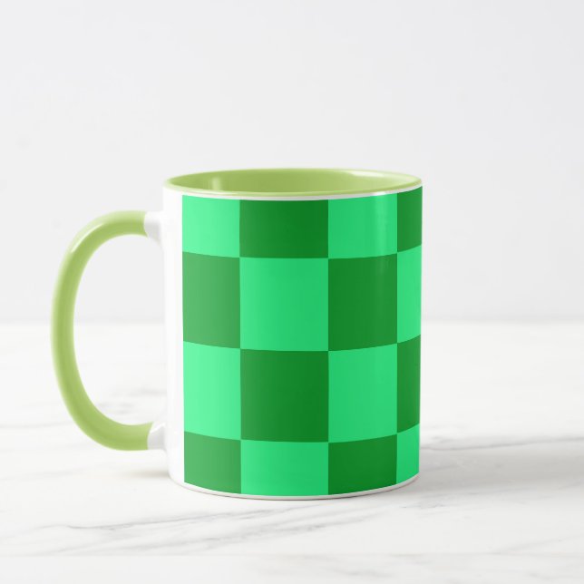 Light Dark Green Checkered Design  Mug (Left)