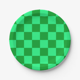Light Dark Green Checkered Design Paper Plates