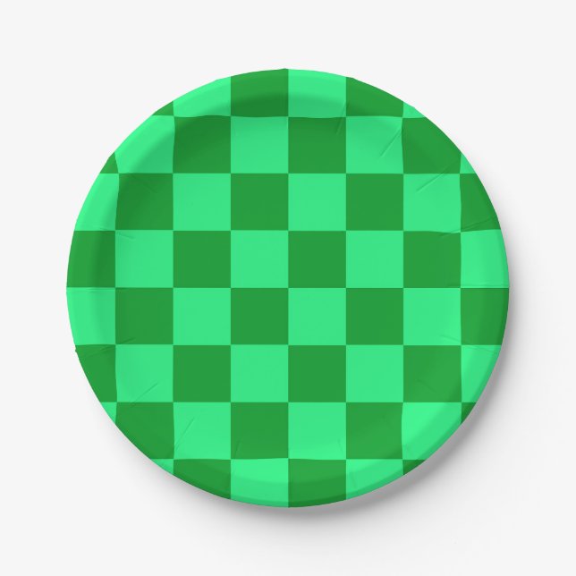 Light Dark Green Checkered Design  Paper Plates (Front)