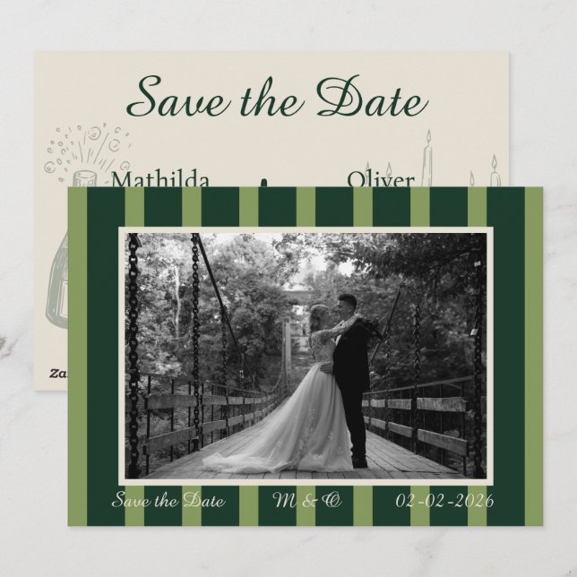 Light & Dark Green Thin Stripe Invitation (Front/Back)