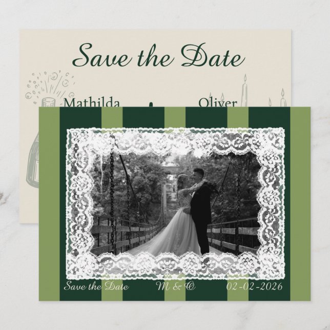 Light & Dark Green Wide Stripe Invitation (Front/Back)