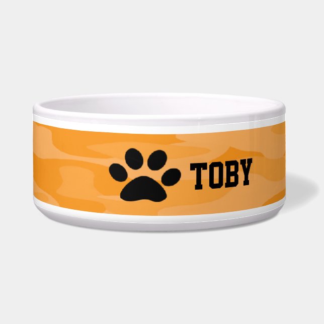 Light&Dark Orange Camouflage Personalized Dog Bowl (Front)