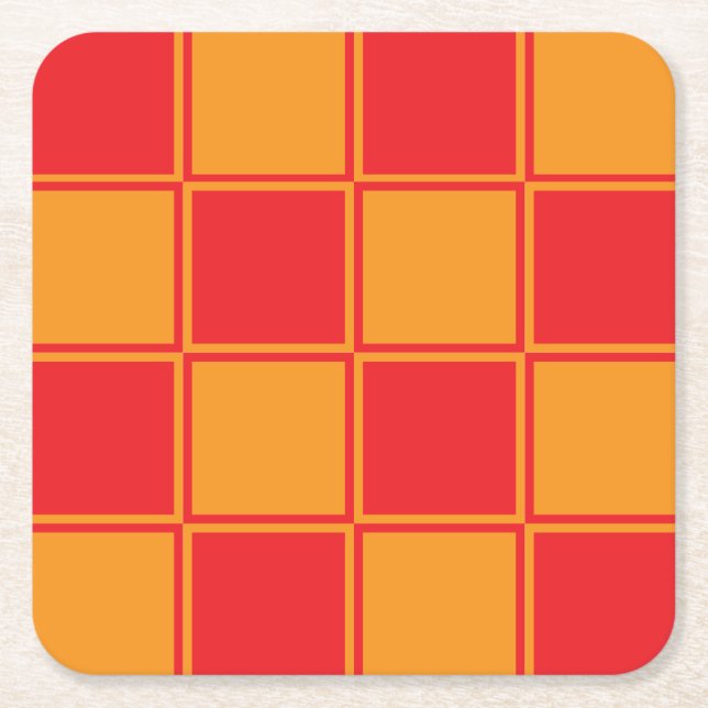 Light Dark Orange Check Pattern  Square Paper Coaster (Front)