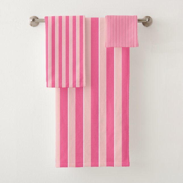 Light & Dark Pink Striped Bath Towel Set (Insitu)