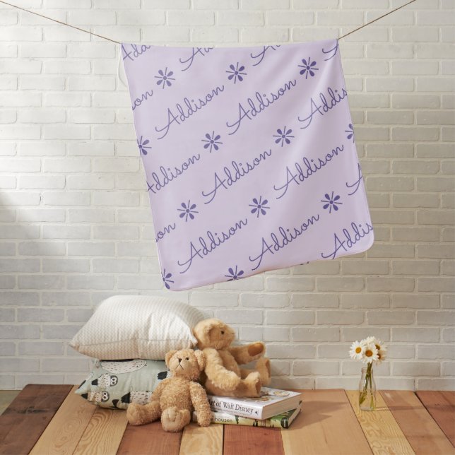 Light & Dark Purple Reverse Feminine Custom Name Baby Blanket (In Situ)