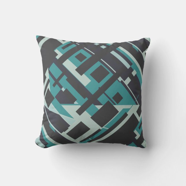 Light & Dark Teal on Charcoal Diagonal Art Design Throw Pillow (Front)