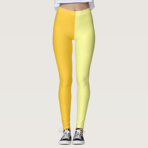 Light Dark Yellow Two Tone Split Half Design Leggings