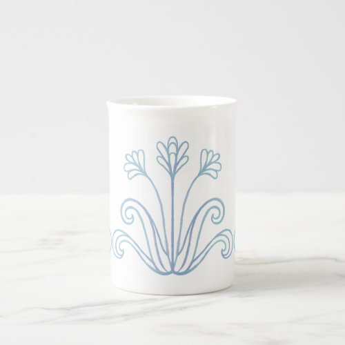 Light delicate bohemian blue flower curly design bone china mug
