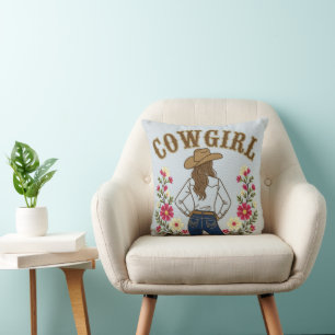 Light Denim Cowgirl Throw Pillow