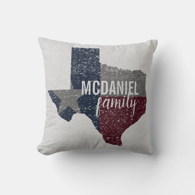 Light Distressed Texas Flag Personalized Throw Pillow (Front)